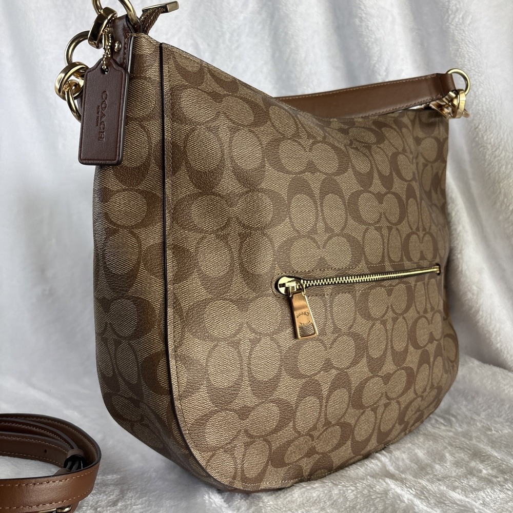 COACH Elle Hobo Signature Khaki Saddle Jacquard 2 Way Crossbody Shoulder Bag - Picture 7 of 16